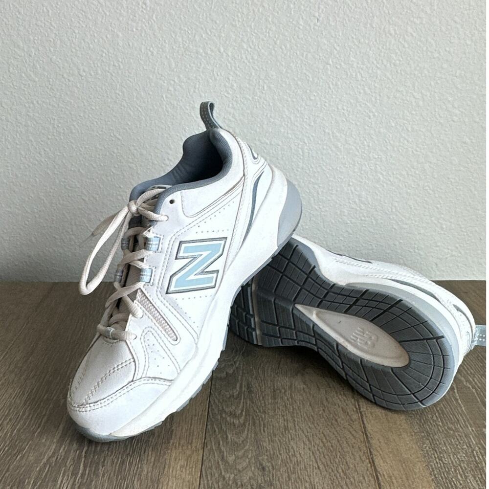 New Balance 608v5 Women's Leather Cross Training Shoes White Blue Size 7 Wide D